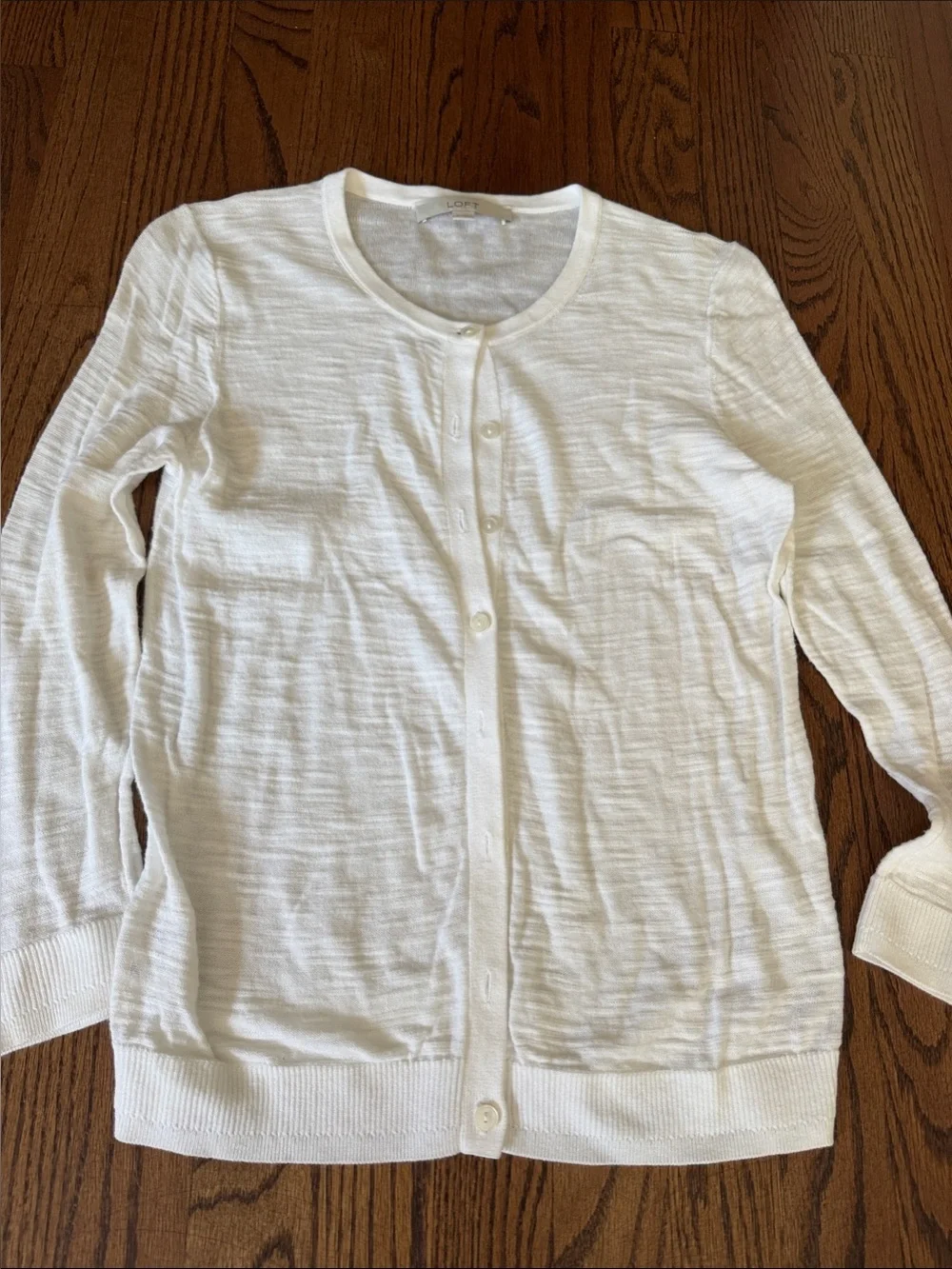 LOFT White Lightweight Button-Front Cardigan